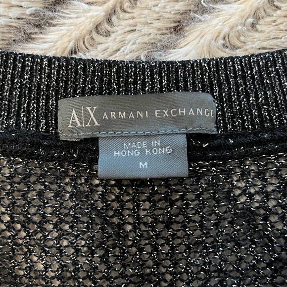Armani Exchange A/X Black and Metallic Logo Cap Sleeve Top - Picture 6 of 9